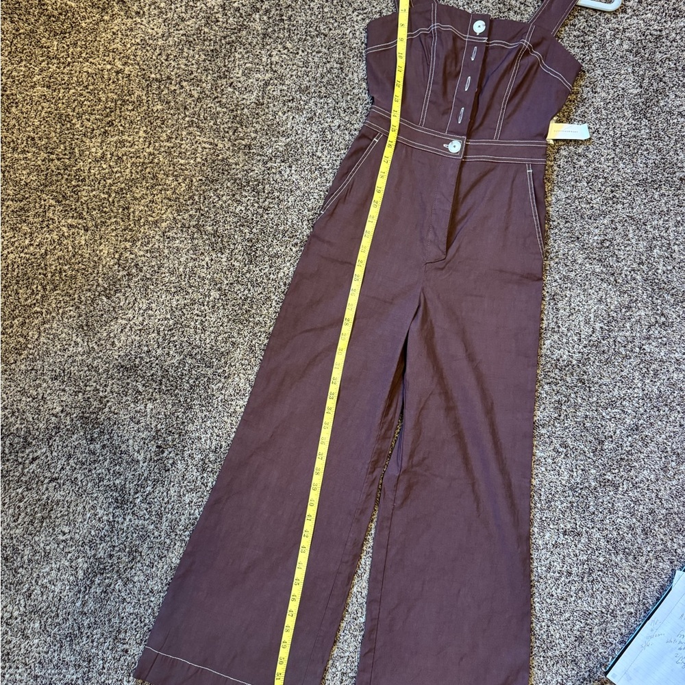 Maeve by Anthropologie Chic Brown Button-Front Bodice Jumpsuit Size 0 Wide Leg - Picture 11 of 14